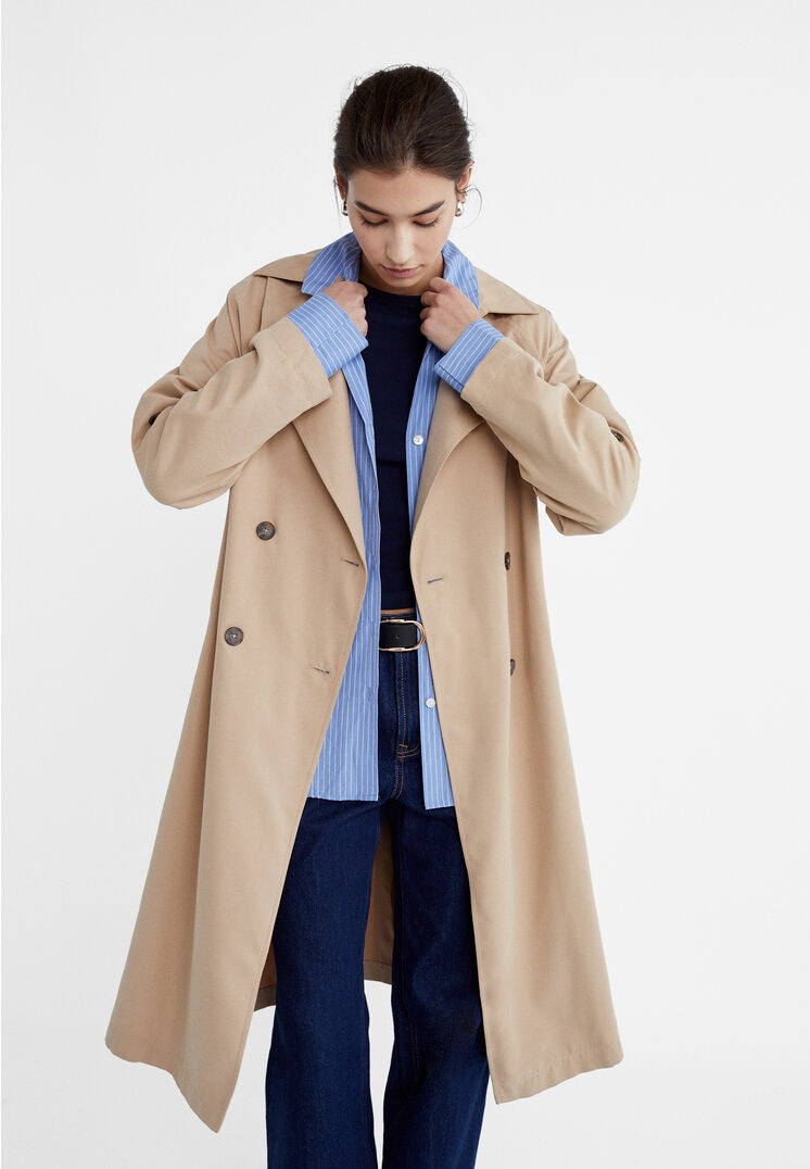 

Stradivarius Langer, fließender Trenchcoat Steingrau L