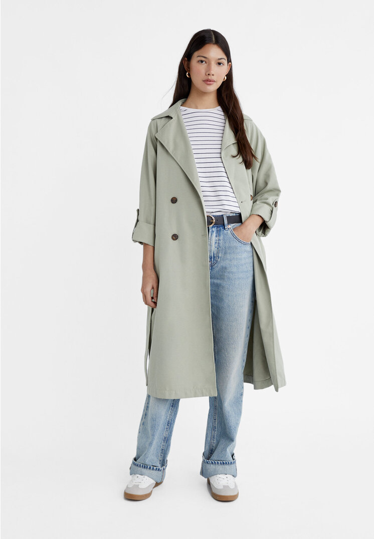 

Stradivarius Długi trencz z lejącego materiału Khaki XL