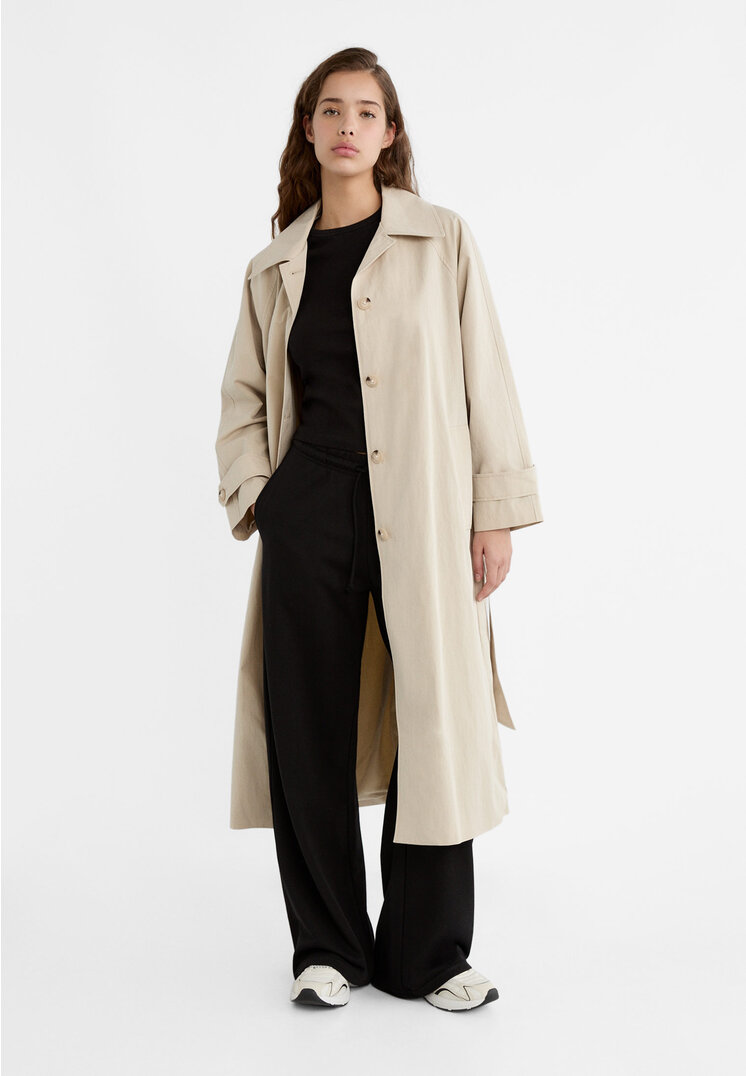 

Stradivarius Langer fließender Trenchcoat mit Riegeln Steingrau XS