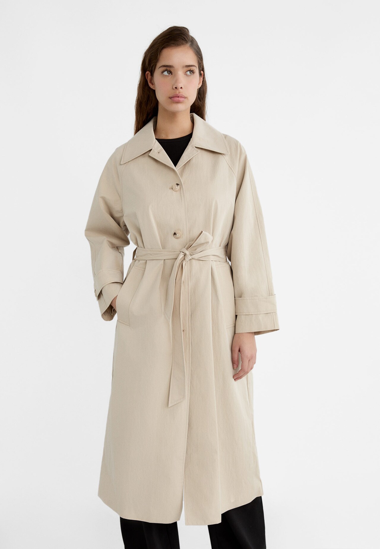 Long flowing trench coat with tabs - Women's fashion