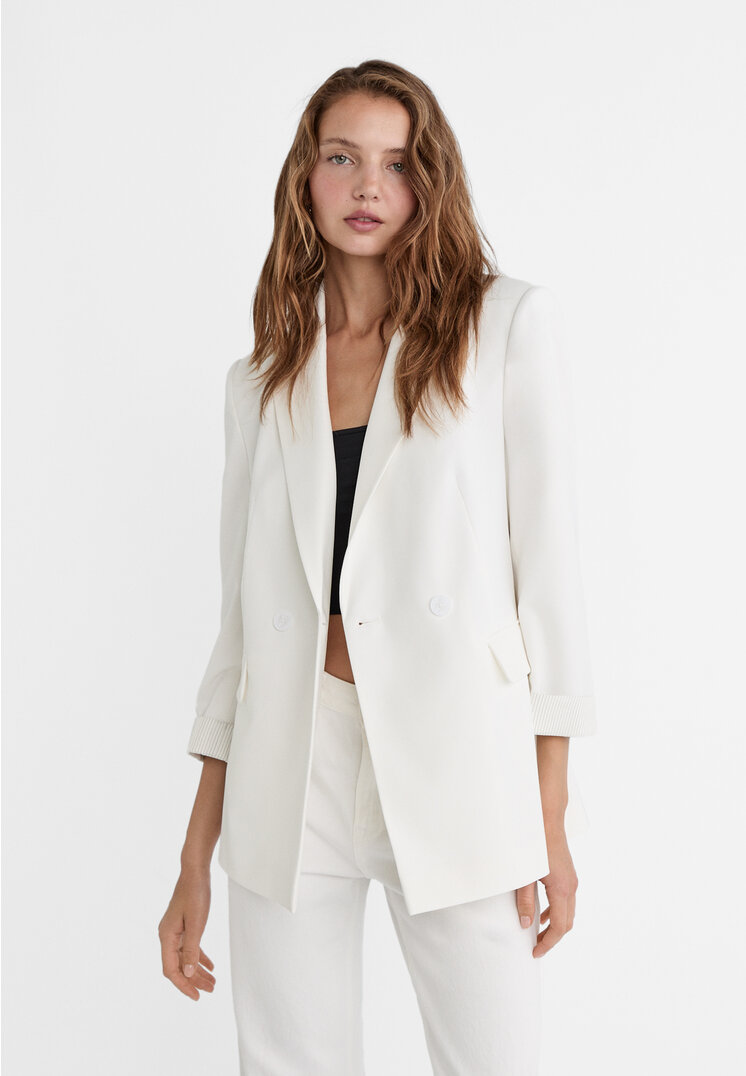 

Stradivarius Blazer Slim-Fit zweireihig Weiß XL