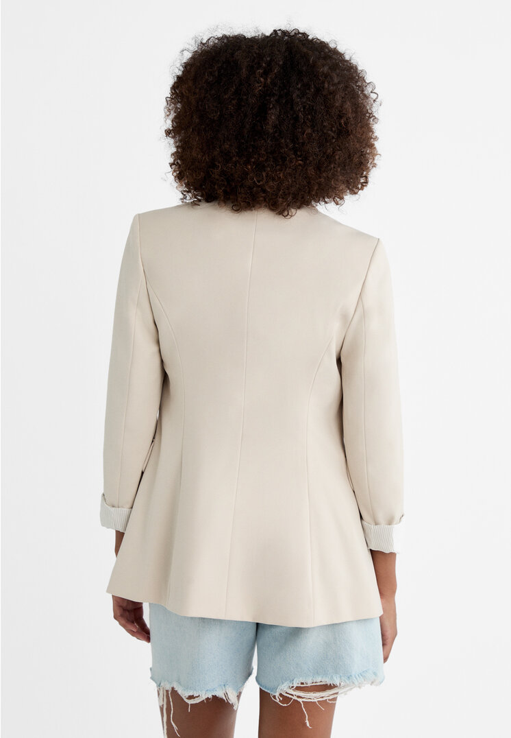 Stradivarius Slim fit double-breasted blazer  Ecru M