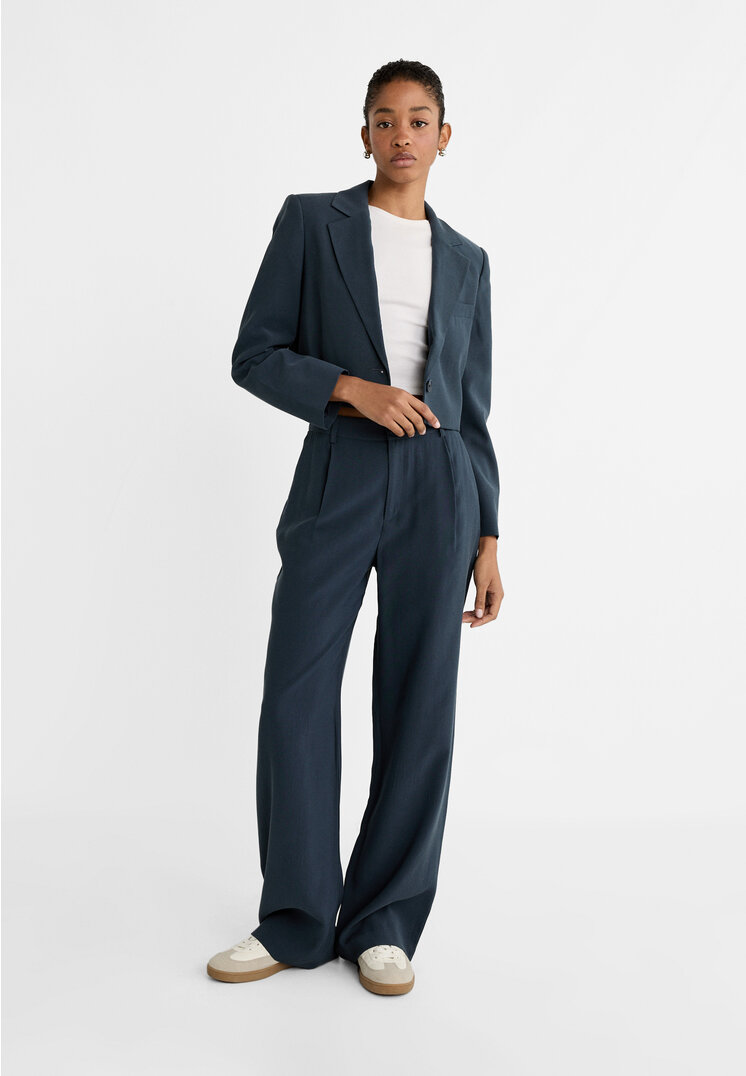 Stradivarius Blazer cropped morbido  Azzurro mare S