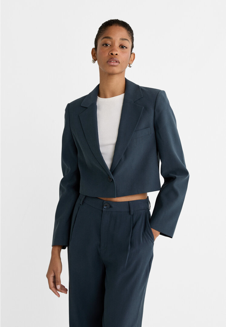 Stradivarius Blazer cropped morbido  Azzurro mare S