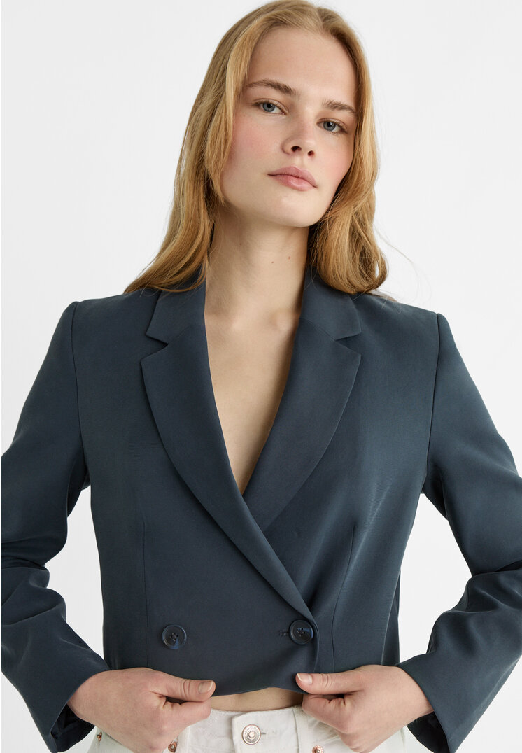Stradivarius Flowing cropped blazer  Navy blue L