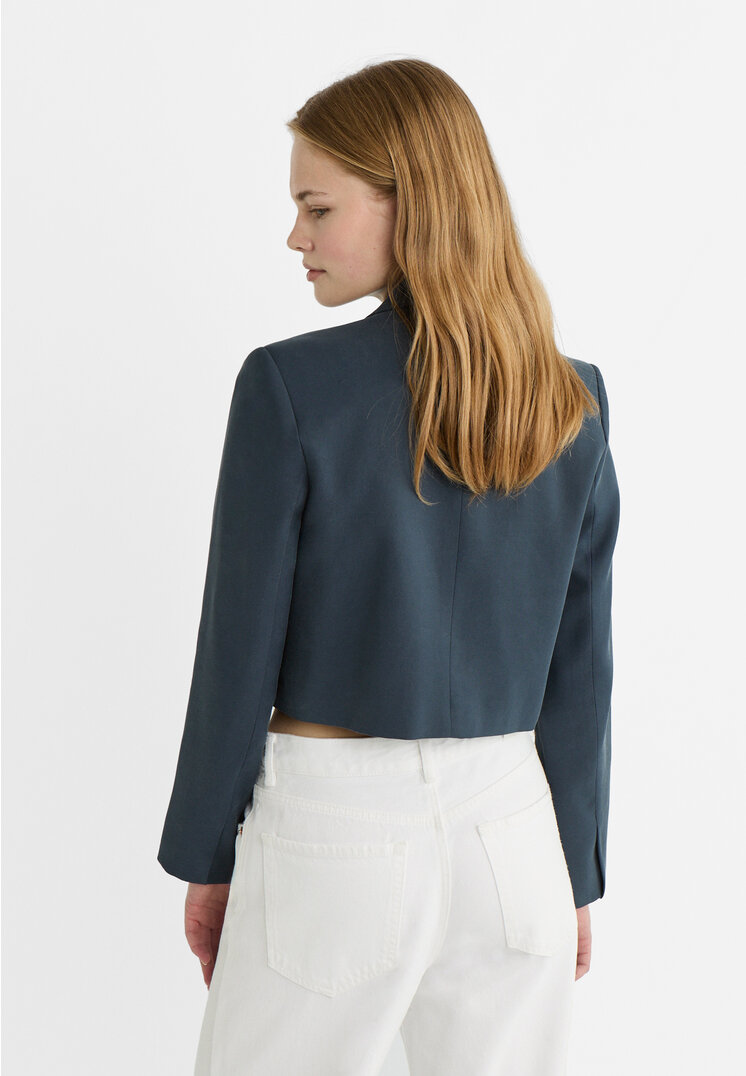 Stradivarius Flowing cropped blazer  Navy blue L