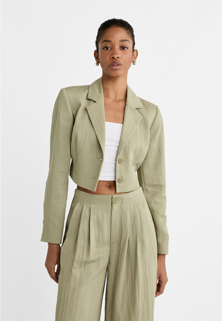 Stradivarius Blazer cropped Schleife Khaki M