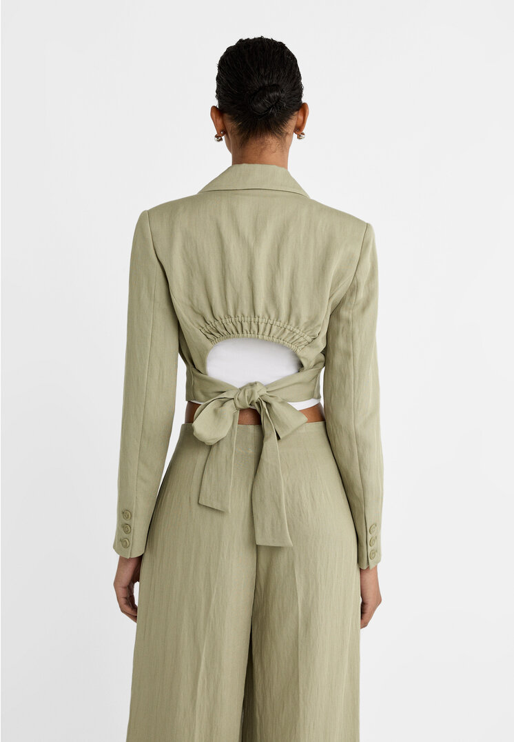 Stradivarius Blazer cropped con fiocco  Kaki M