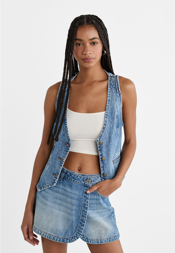 

Stradivarius Jeansweste Gebleichtes Denim XL