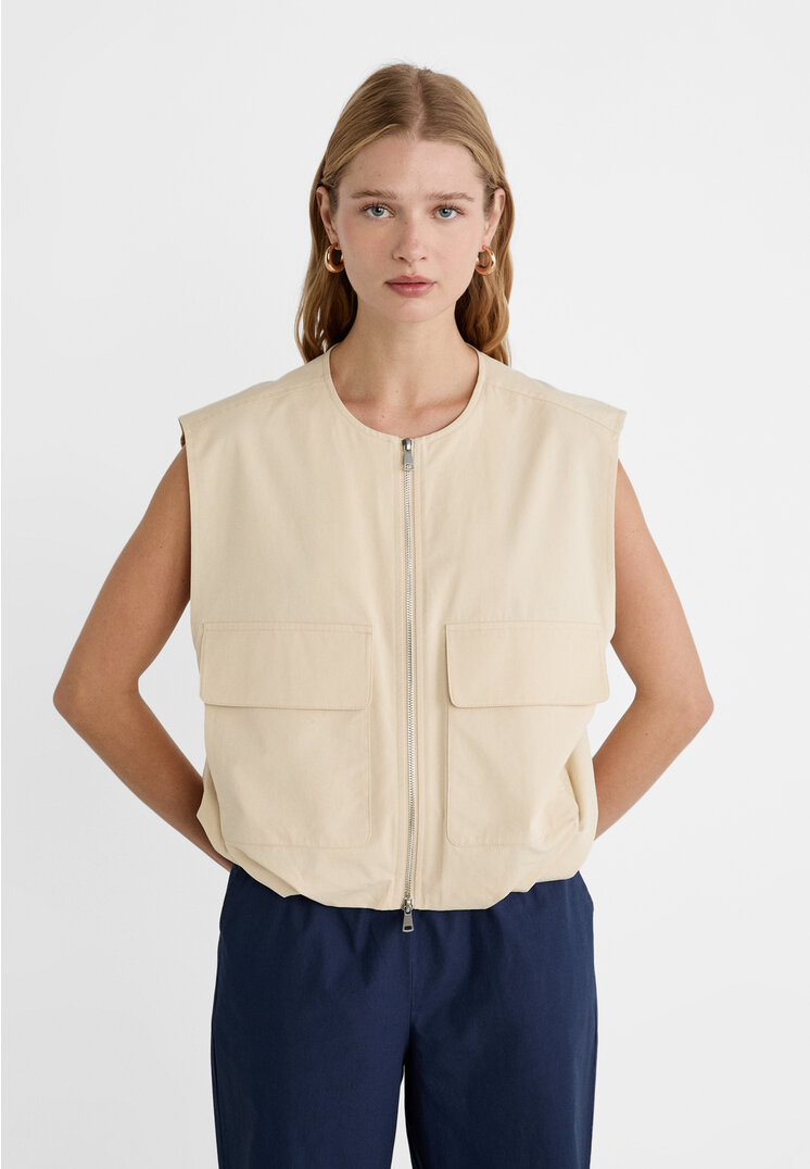 Stradivarius Bomberweste Taschen Ecru XL
