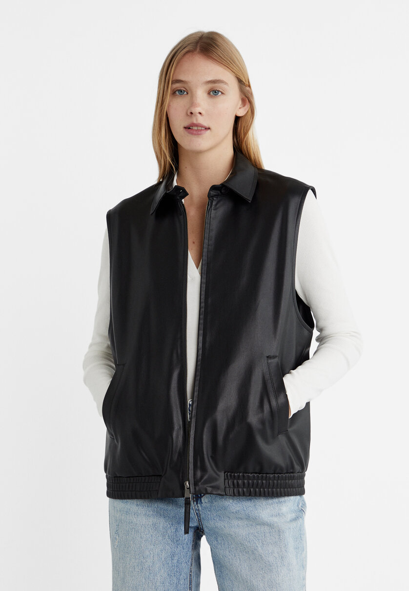 Leather effect bomber gilet