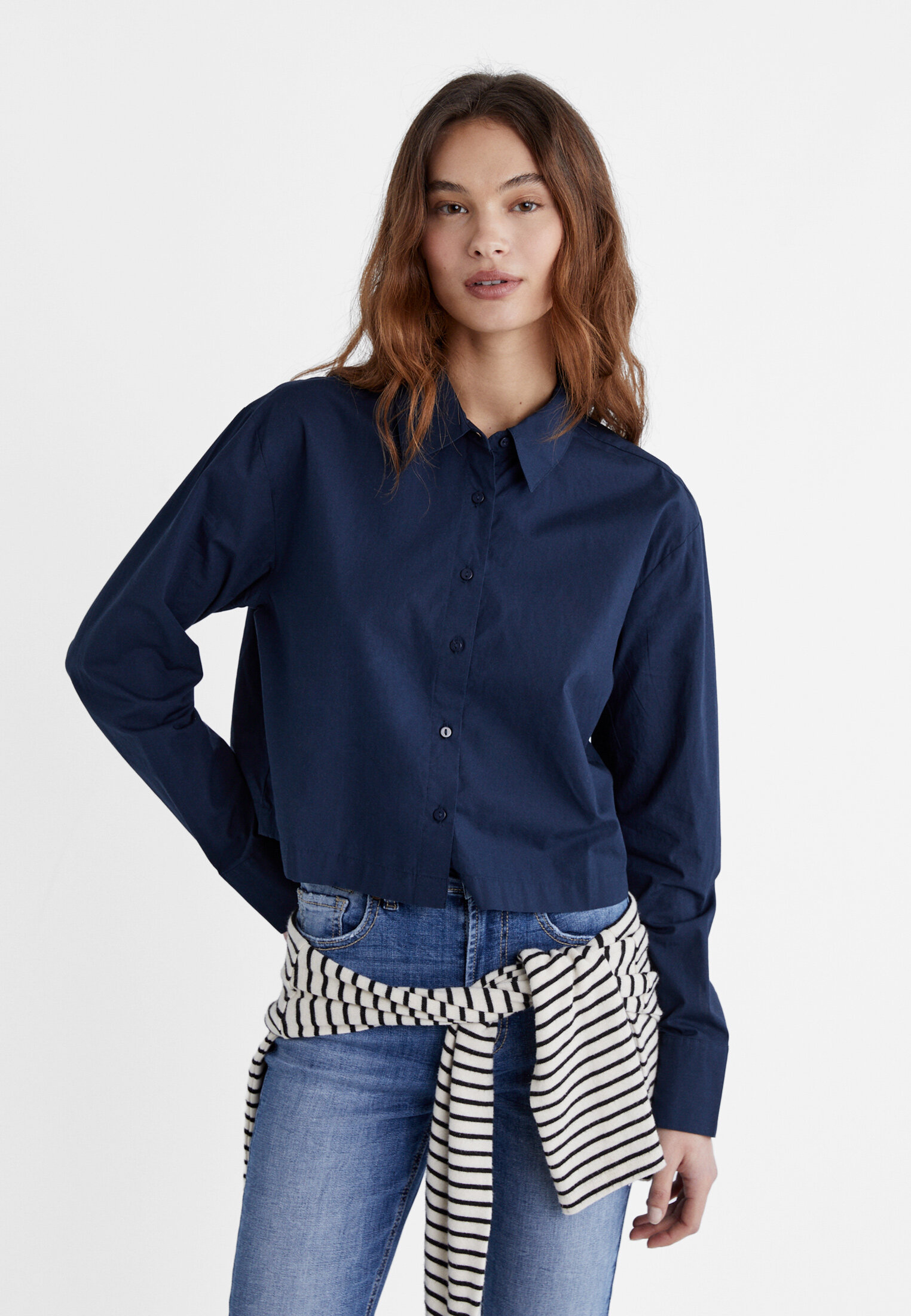 Blue button down shirt women's sale