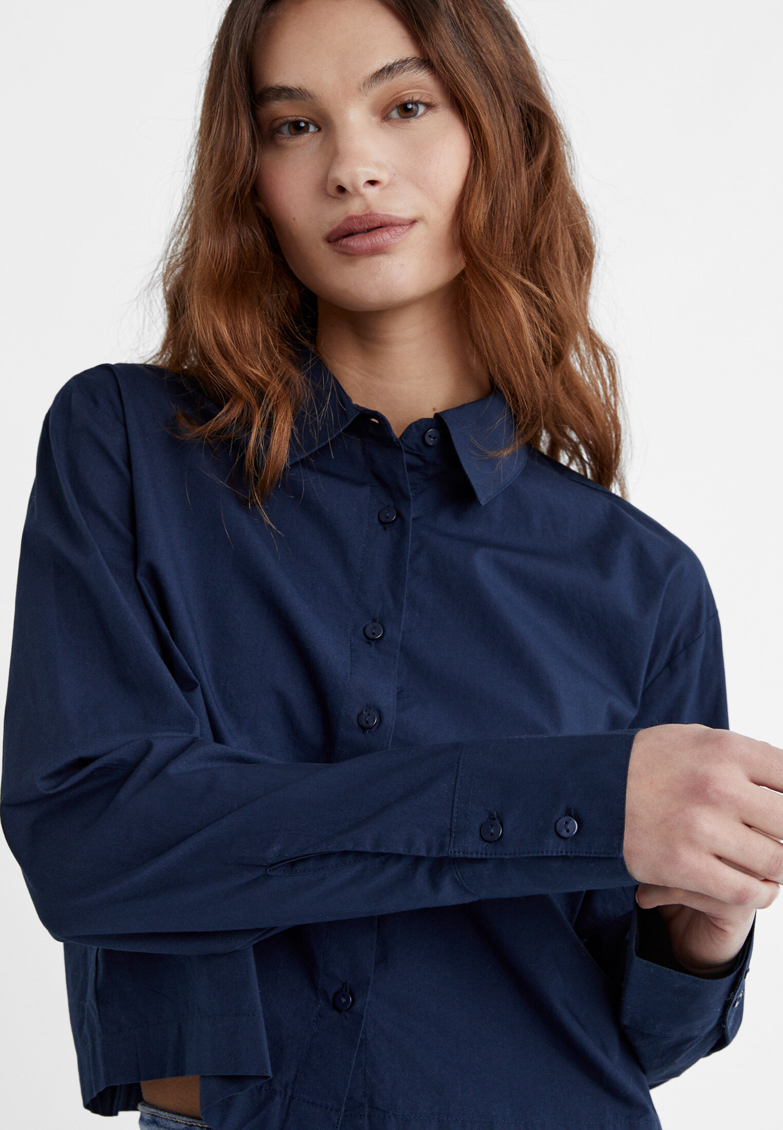 Blue button shop up shirt womens