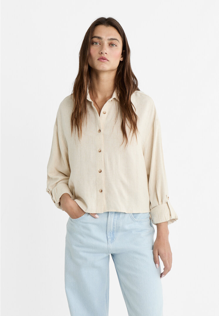 

Stradivarius Hemd kurz Leinenanteil Steingrau XS