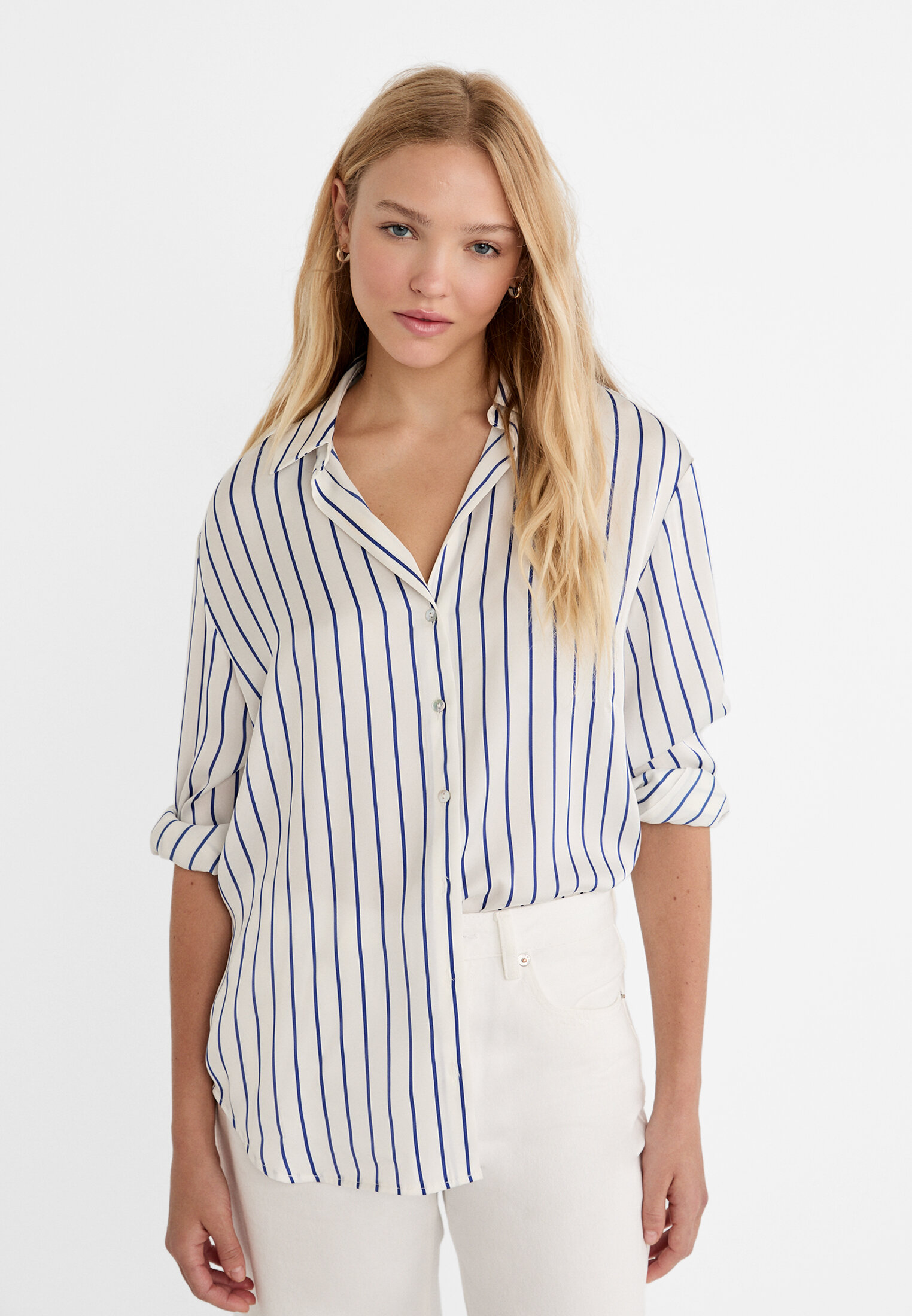 Blue and white on sale button up shirt womens