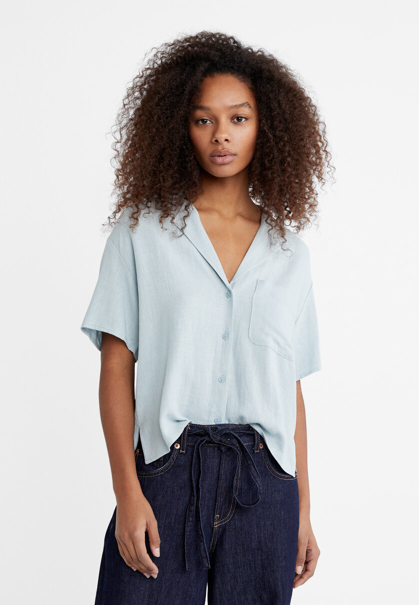 Short sleeve linen blend shirt