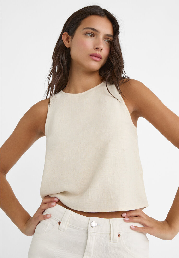 

Stradivarius Top Racerback Leinenanteil Steingrau M