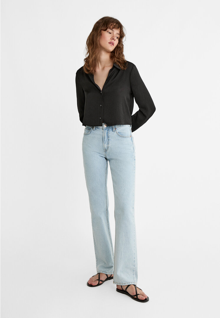Stradivarius Camicia satinata corta  Nero S