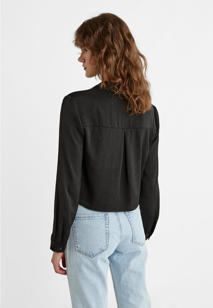 Stradivarius Camicia satinata corta  Nero S