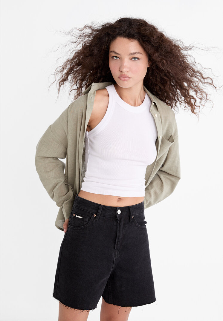Stradivarius Hemd Oversize Tasche Khaki XL