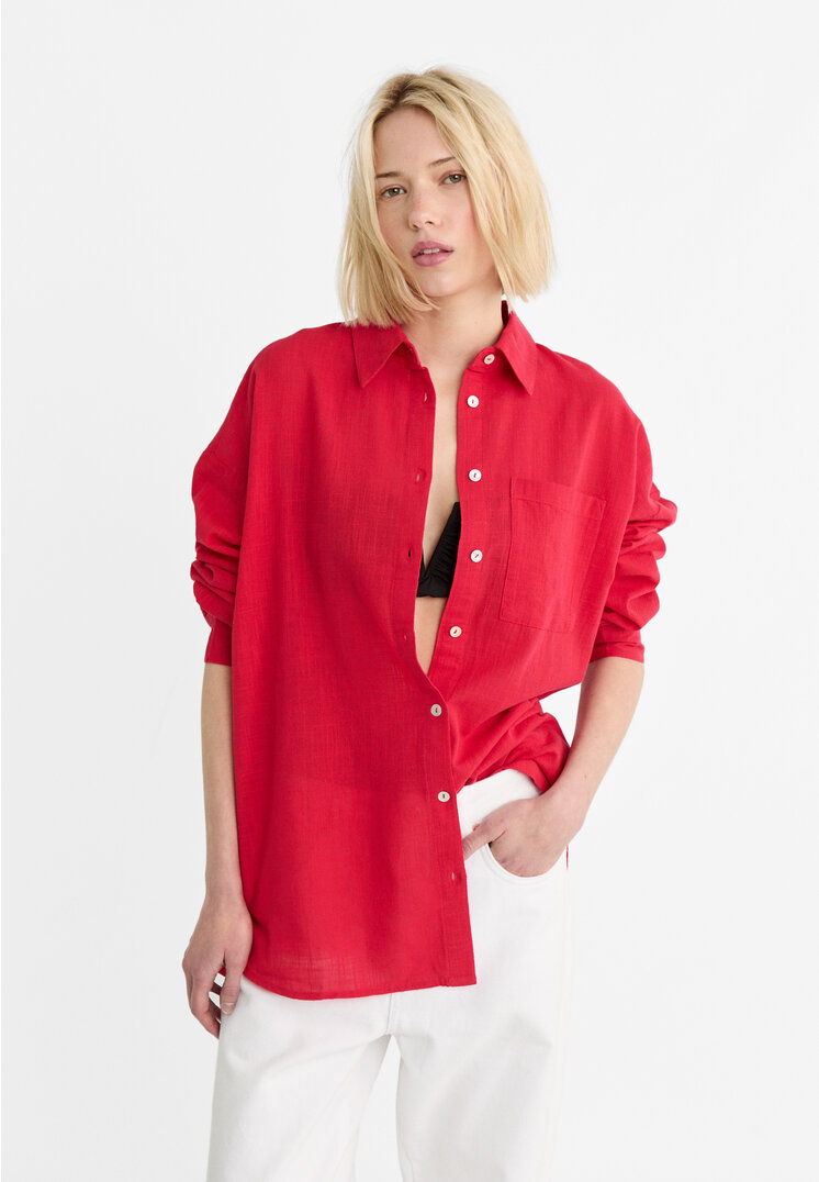 

Stradivarius Koszula oversize z kieszenią Czerwony S