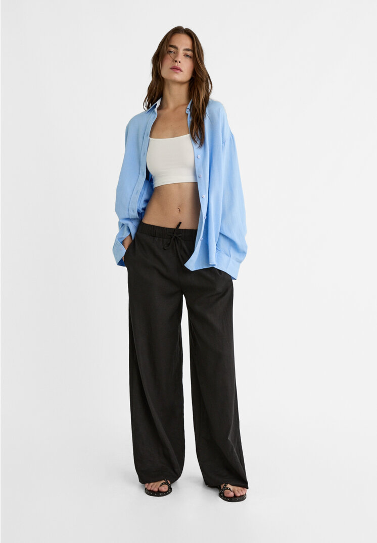 

Stradivarius Hemd mit Leinenanteil Himmelblau XS