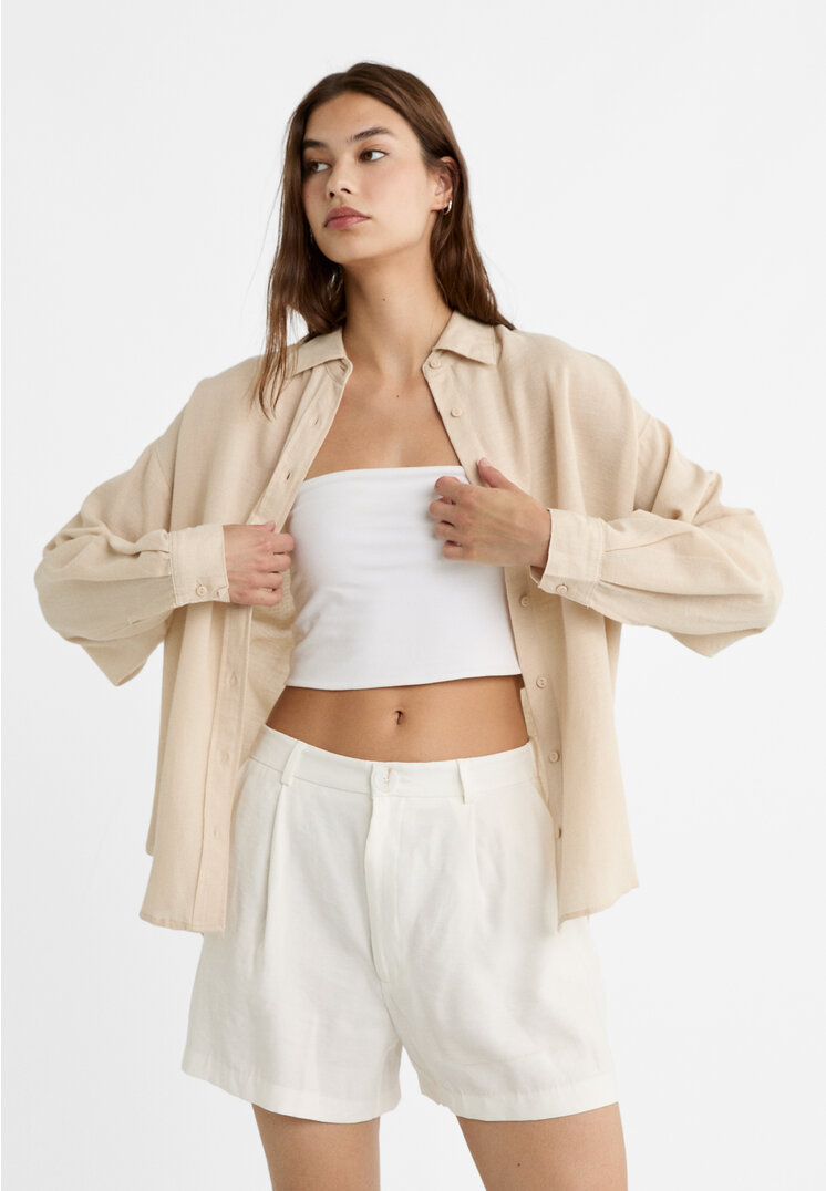 

Stradivarius Hemd mit Leinenanteil Steingrau XL