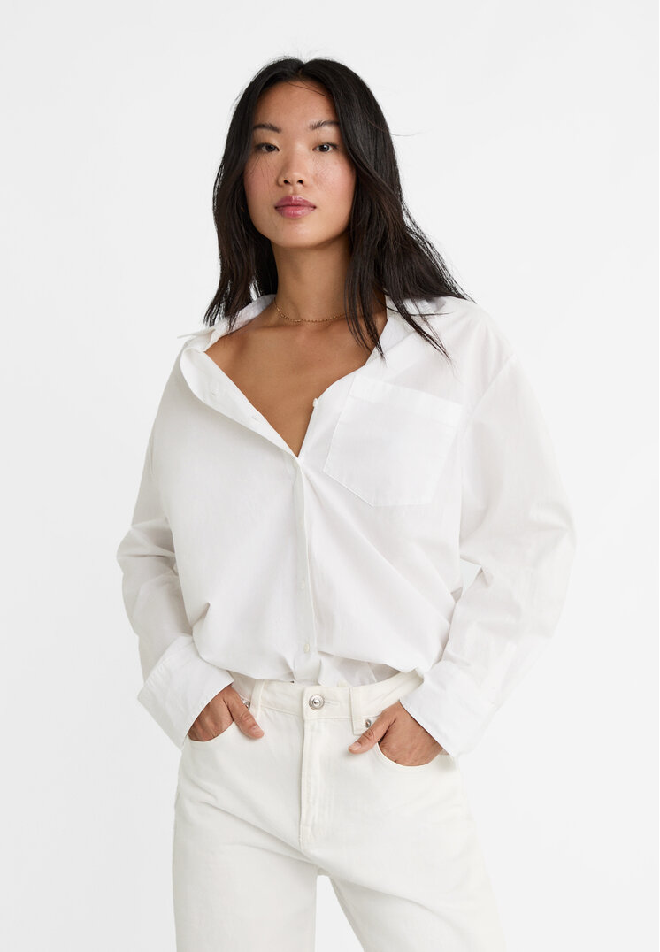 

Stradivarius Koszula oversize z popeliny Biały S