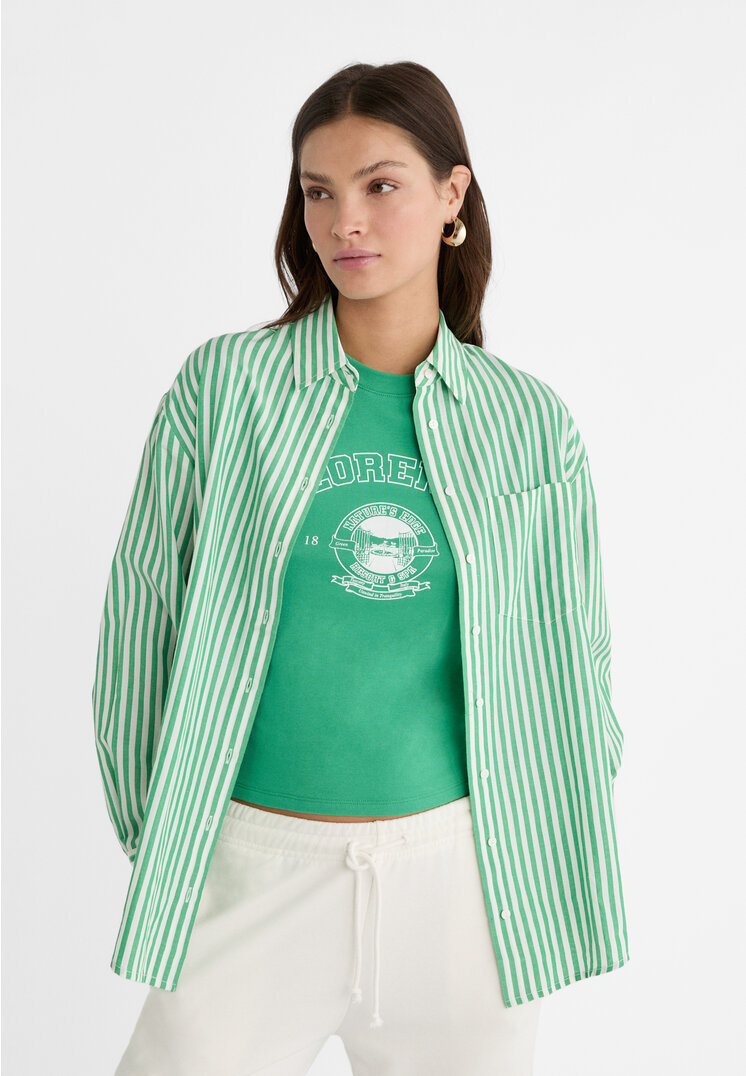 

Stradivarius Gestreiftes Oversize-Hemd aus Popelin Grün M