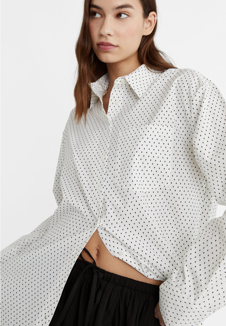 Stradivarius Camicia in popeline oversize a pois  Nero XL