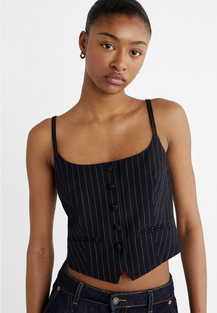 

Stradivarius Elegantes Top mit Knöpfen Marineblau XS