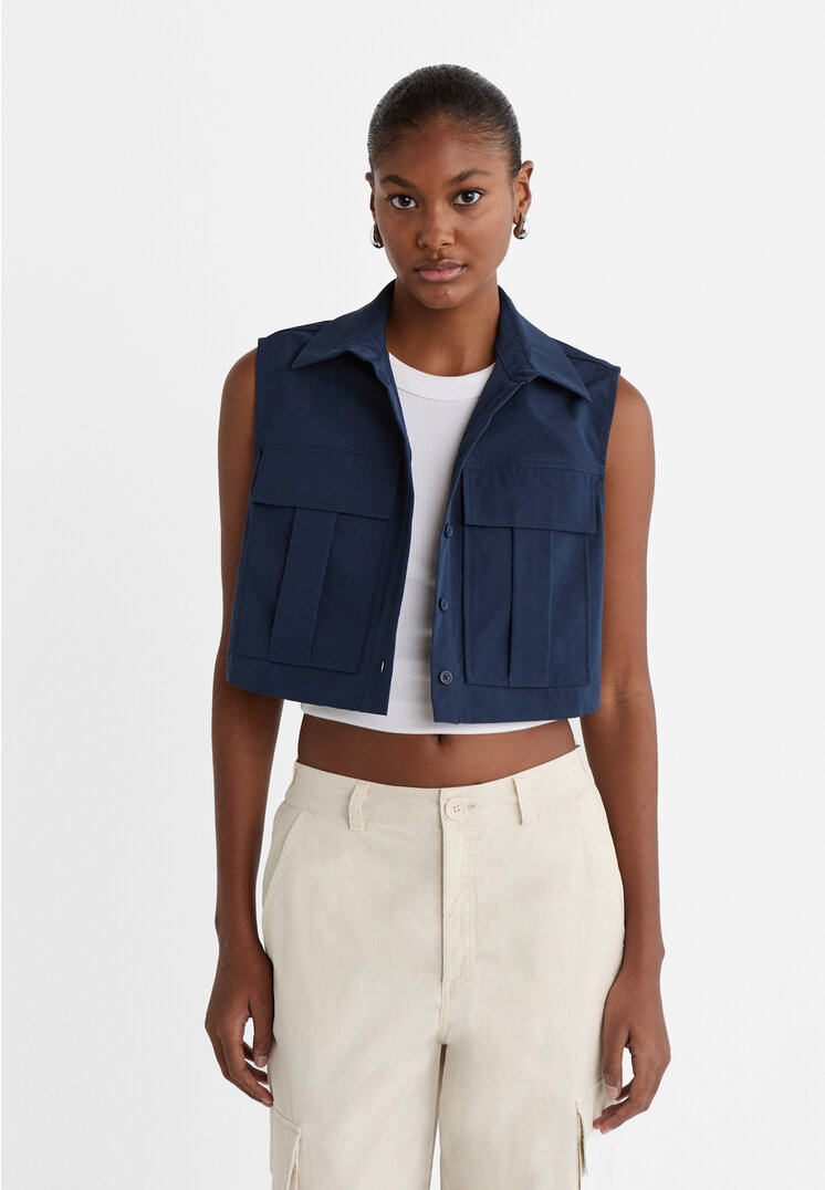 Stradivarius Hemd ärmelloses Taschen Marineblau L