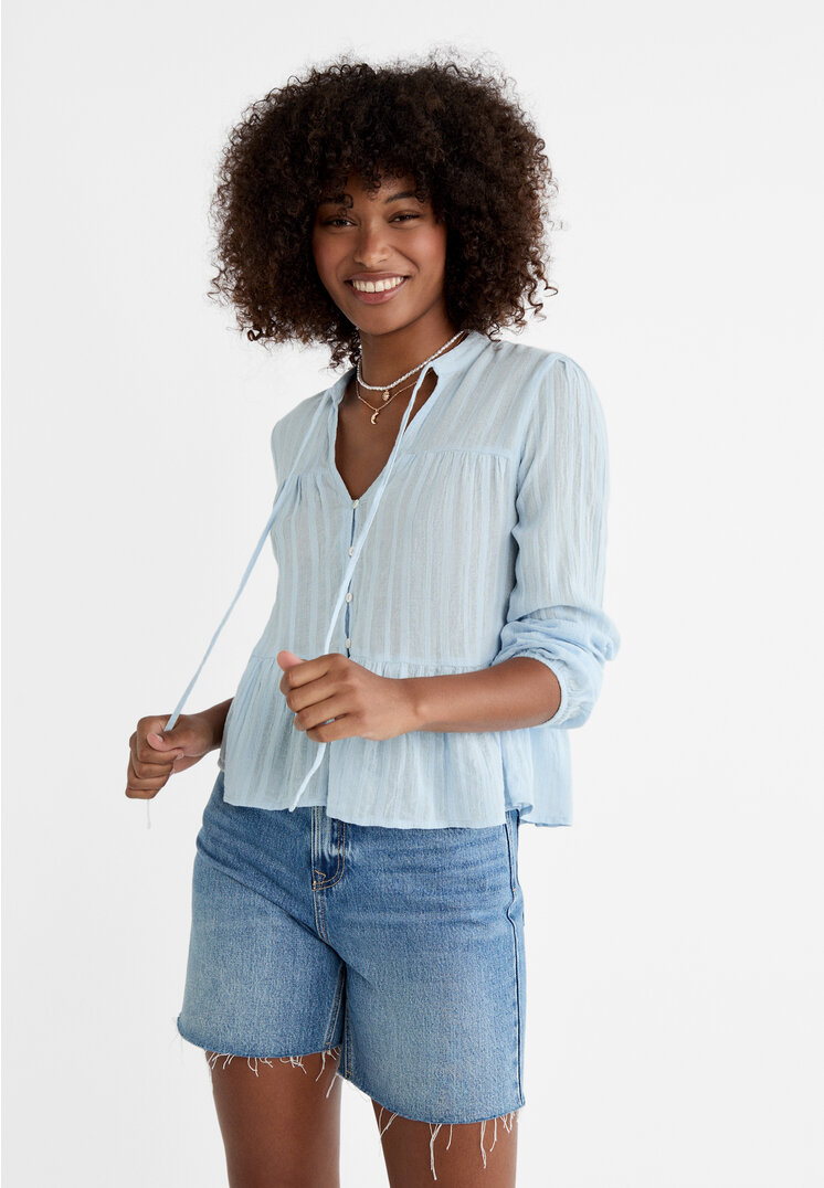 

Stradivarius Boho-Bluse fließend Himmelblau S