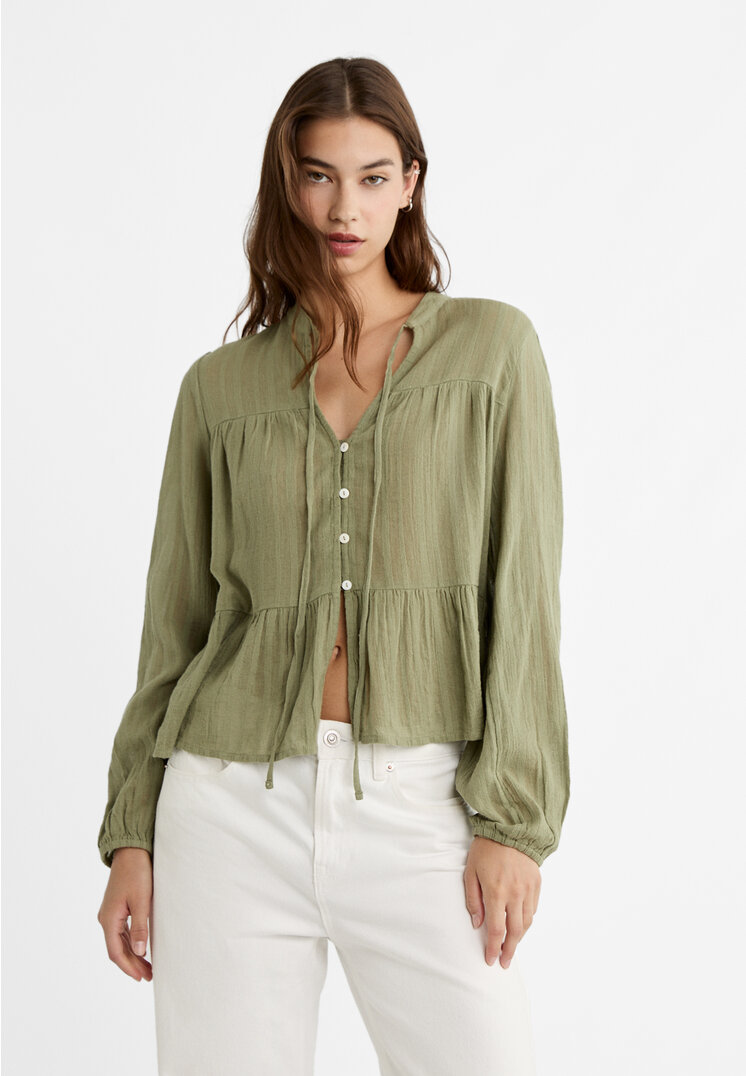 

Stradivarius Boho-Bluse fließend Khaki L