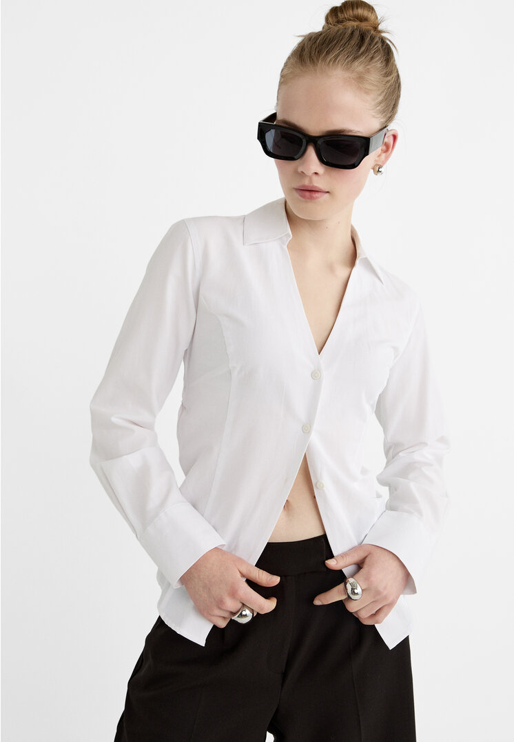 

Stradivarius Rückenfreies Popelin-Top Weiß M
