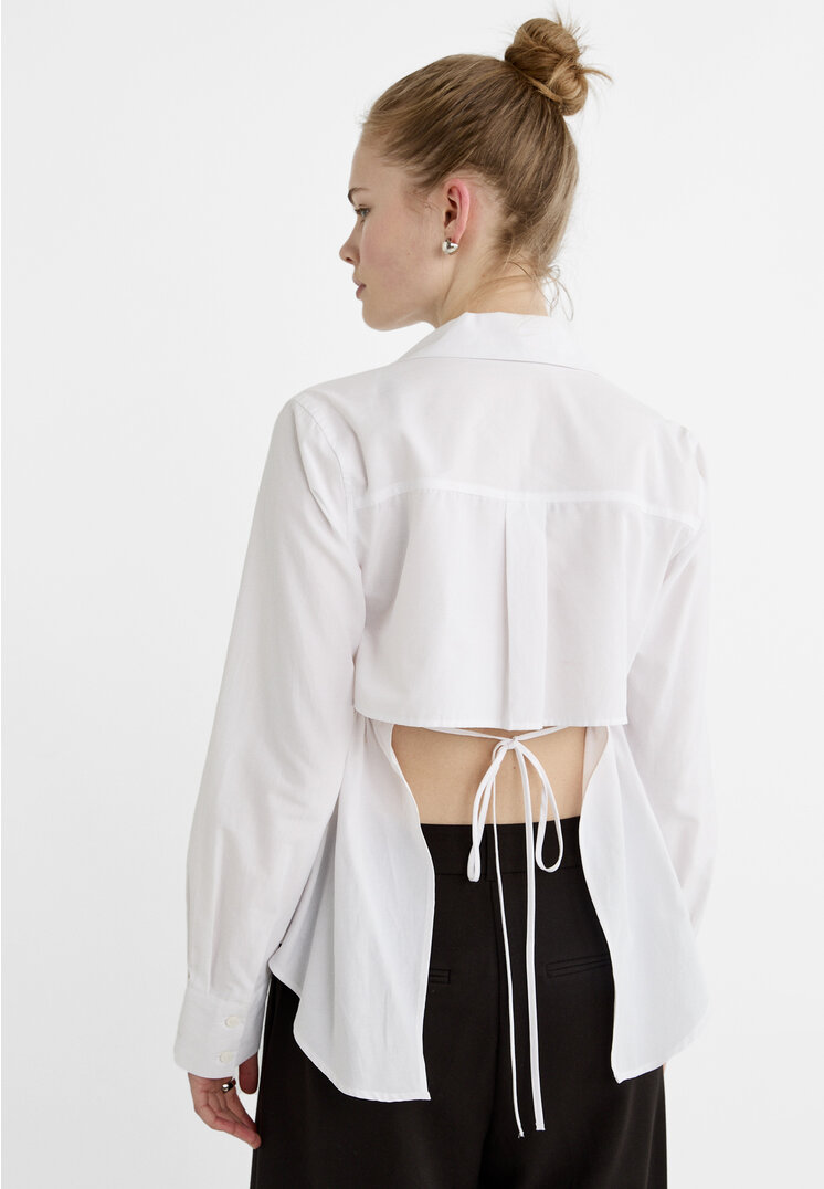 Stradivarius Poplin shirt with open back  White XS