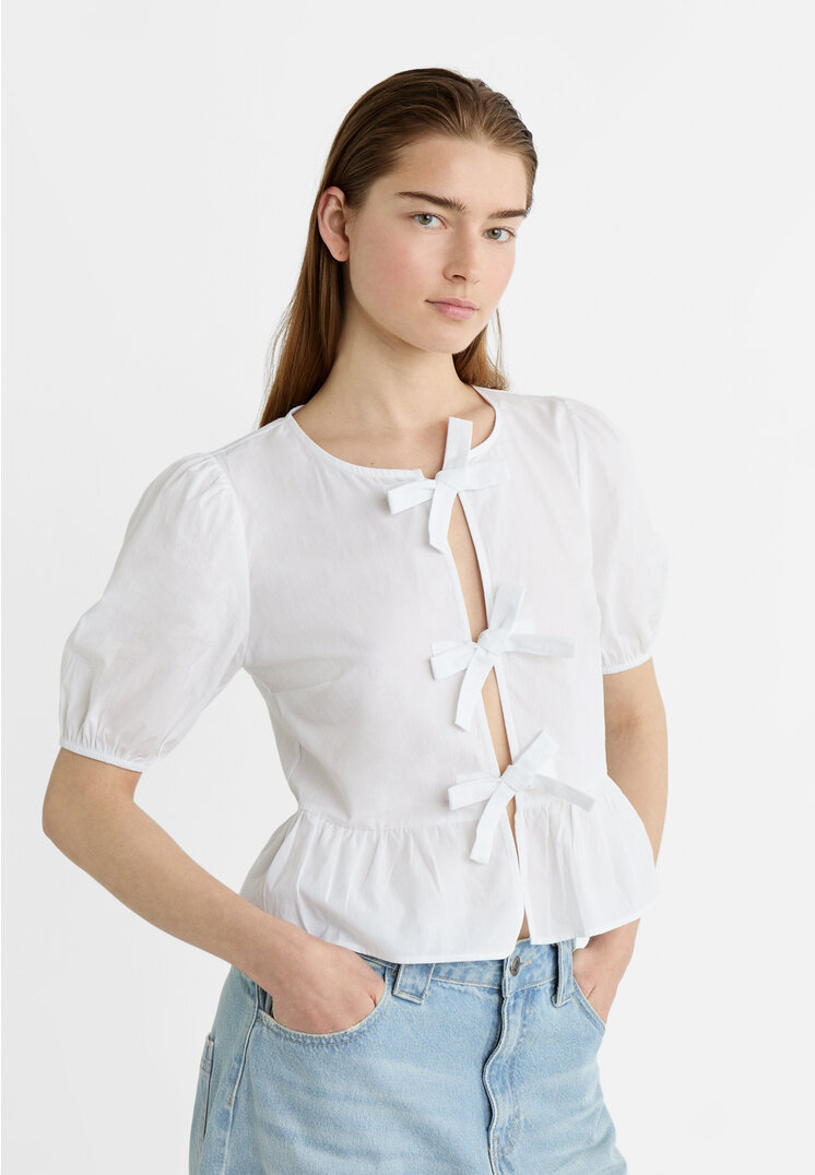 

Stradivarius Koszula z popeliny z wiązaniami Biały XL