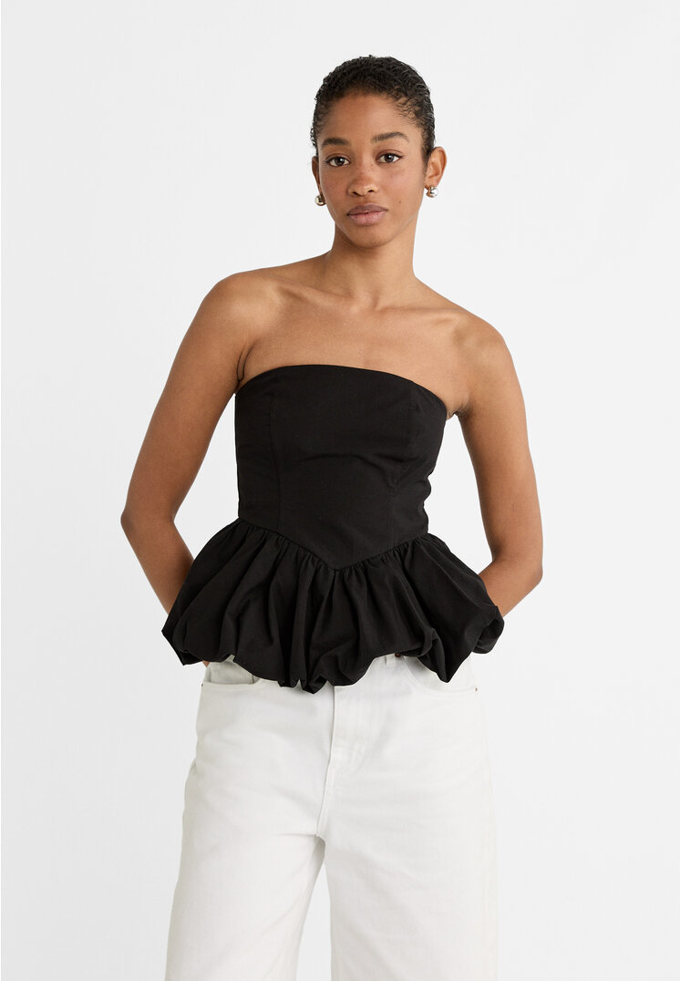 

Stradivarius Top balloon z popeliny Czarny L