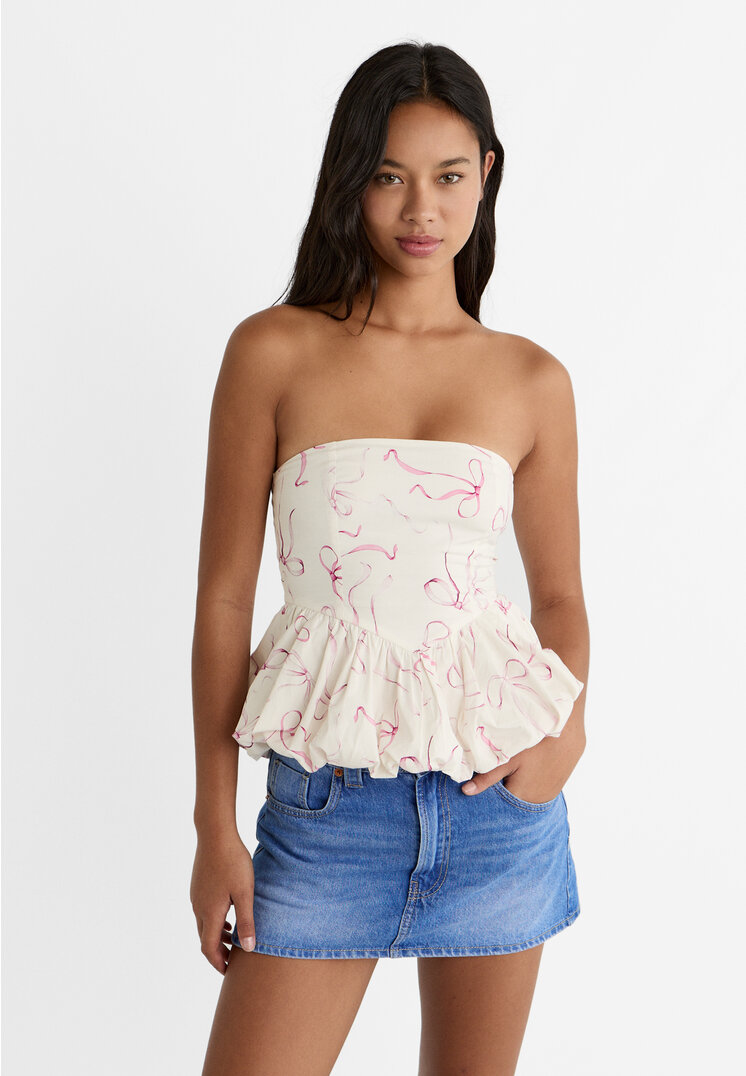 

Stradivarius Top balloon w kokardki Biały L
