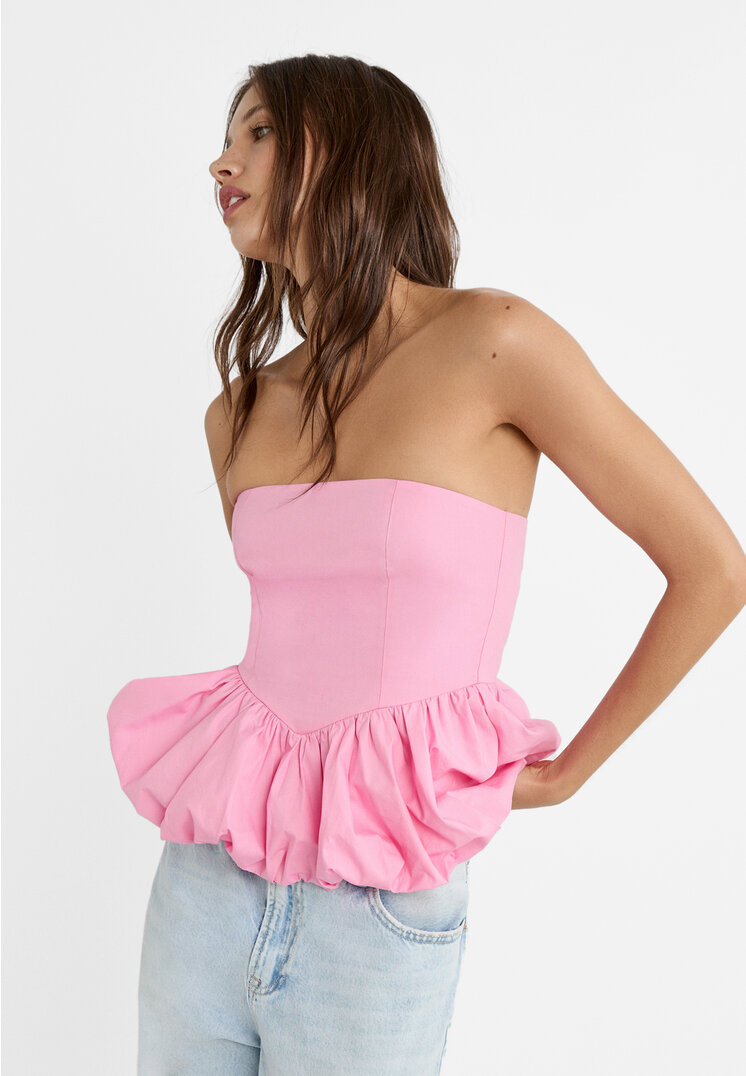 

Stradivarius Top Ballon Popelin Pastellrosa S