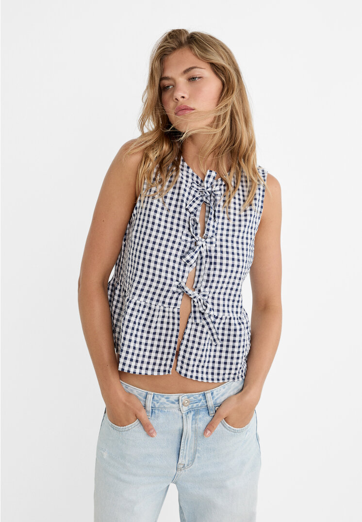 Stradivarius Fließendes Top mit Schleife Marineblau XS