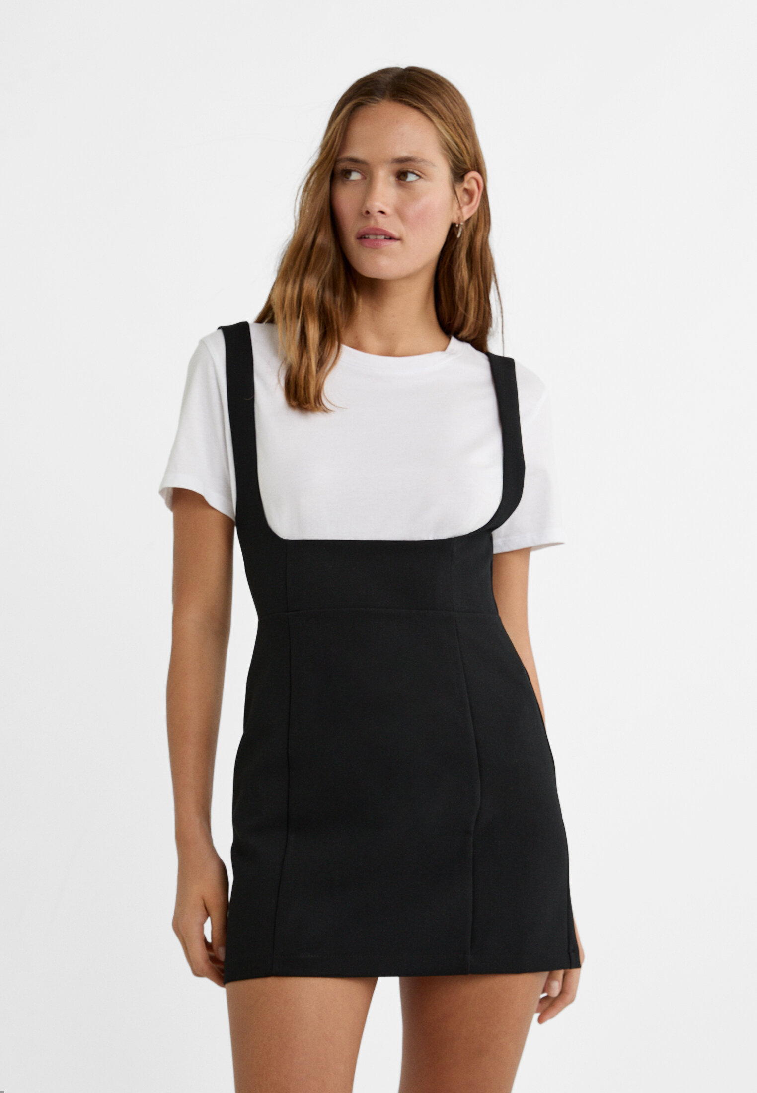 Black strappy dress 2024 with white shirt