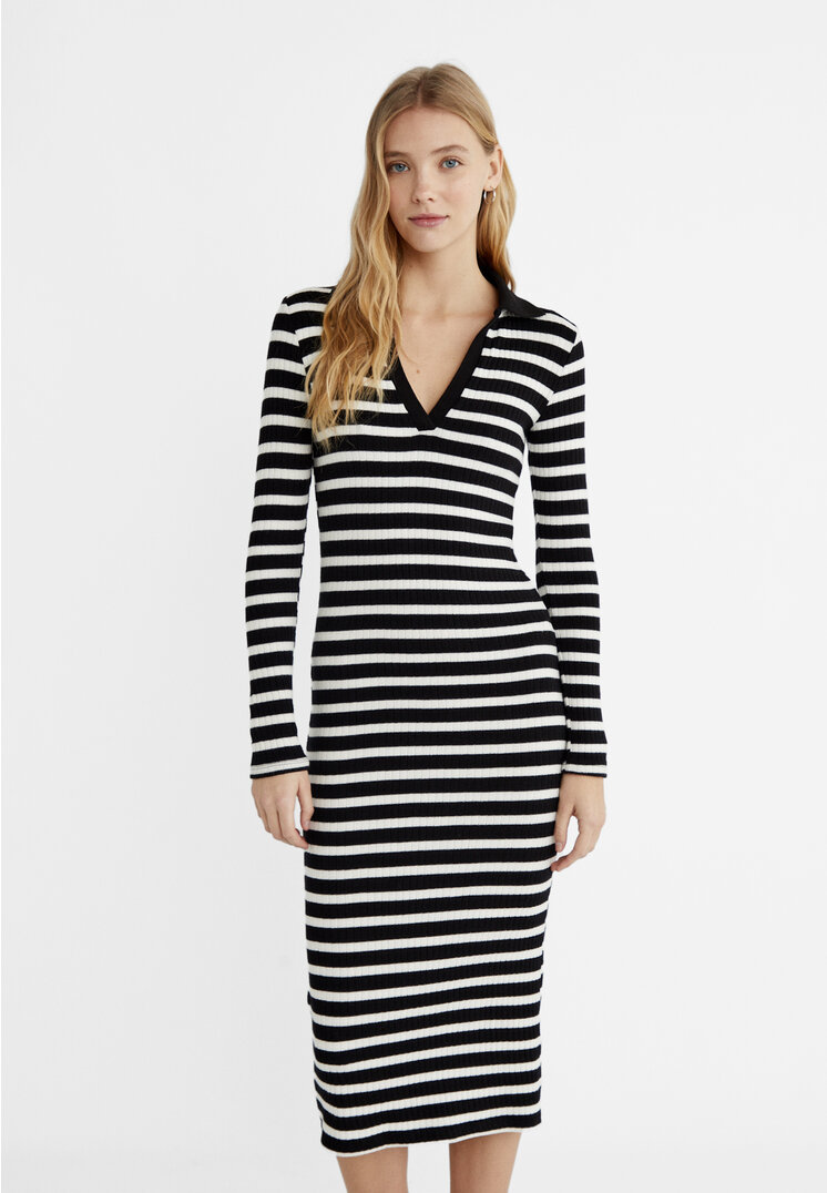 Stradivarius Long striped knit dress  Black L