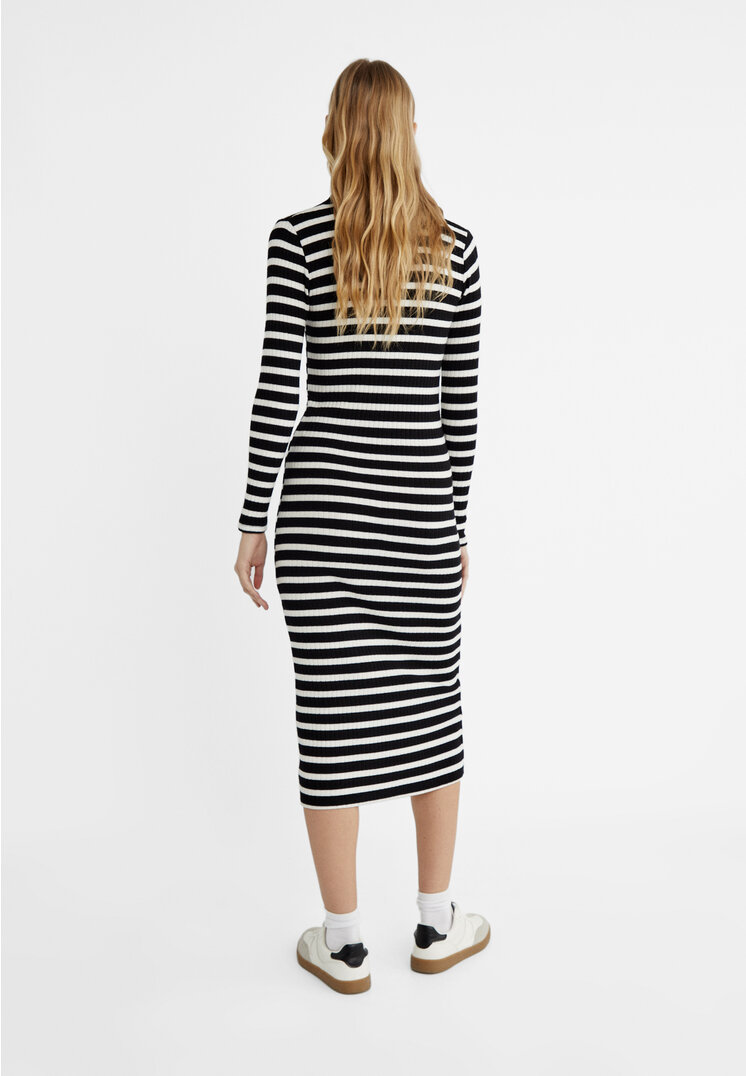 Stradivarius Long striped knit dress  Black L