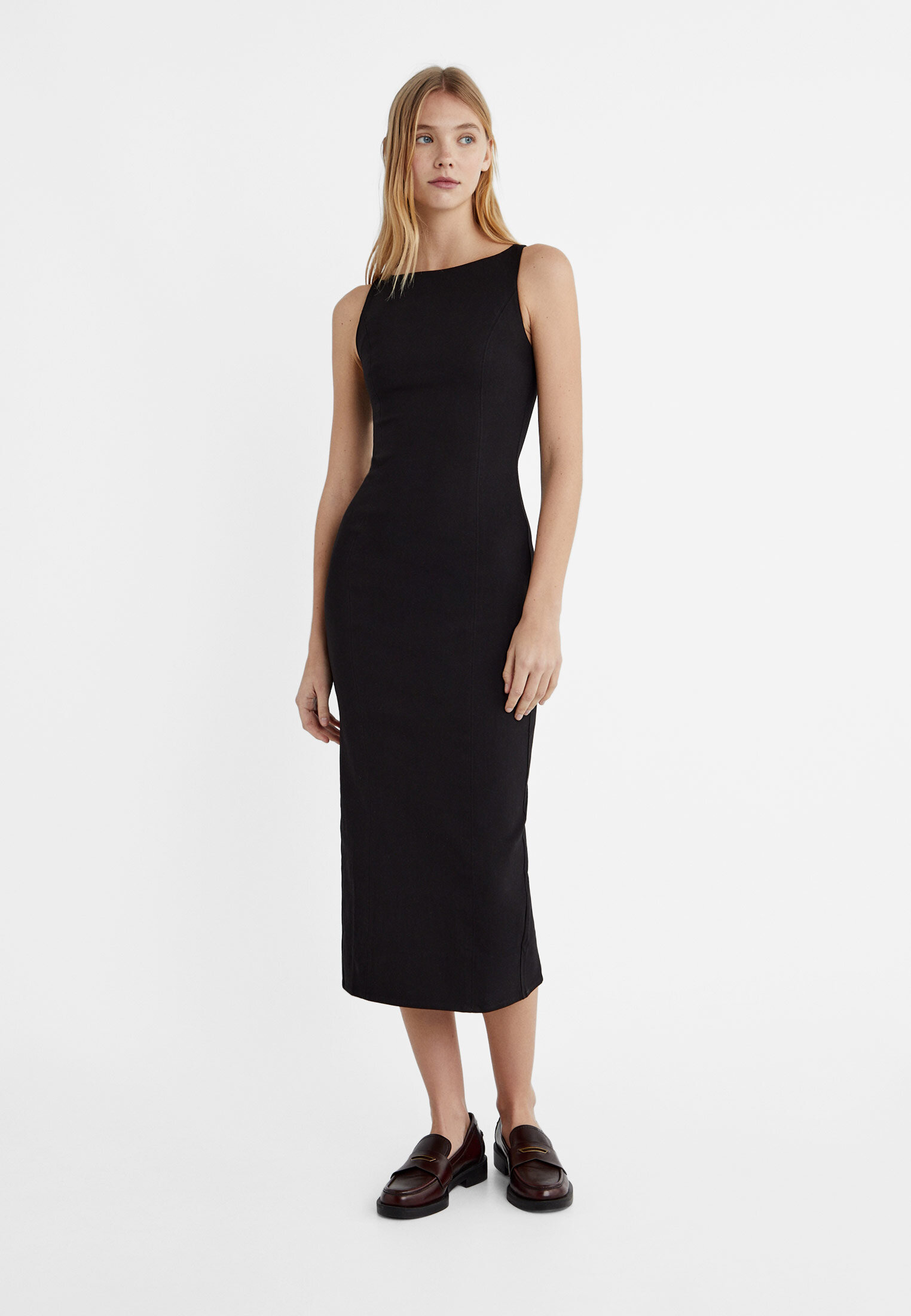 Black fitted cheap midi dress