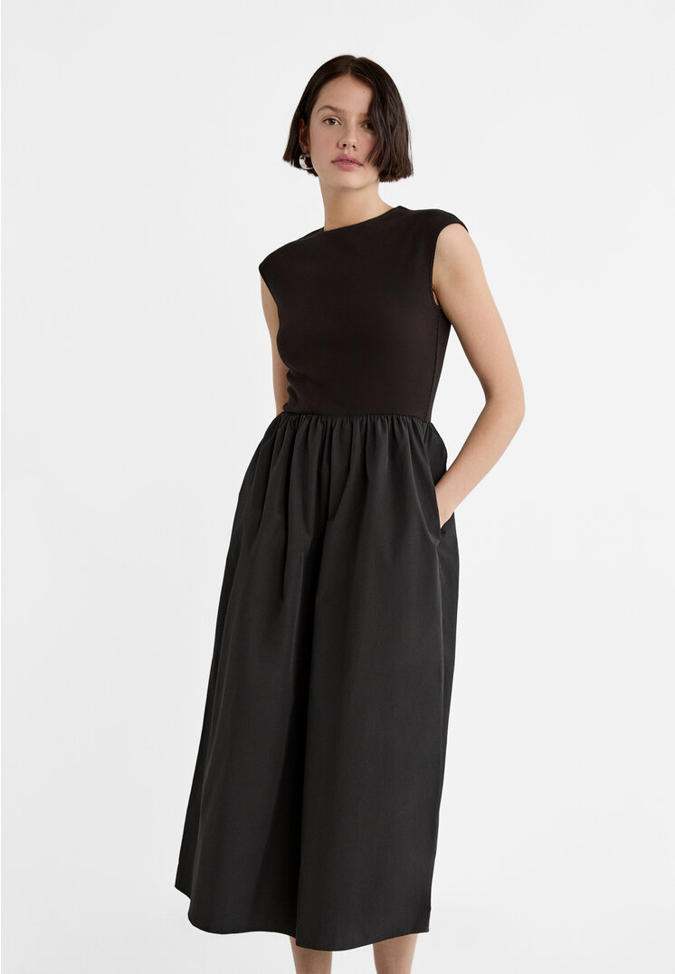 

Stradivarius Kleid kombiniert Mini-Ärmeln Schwarz XL