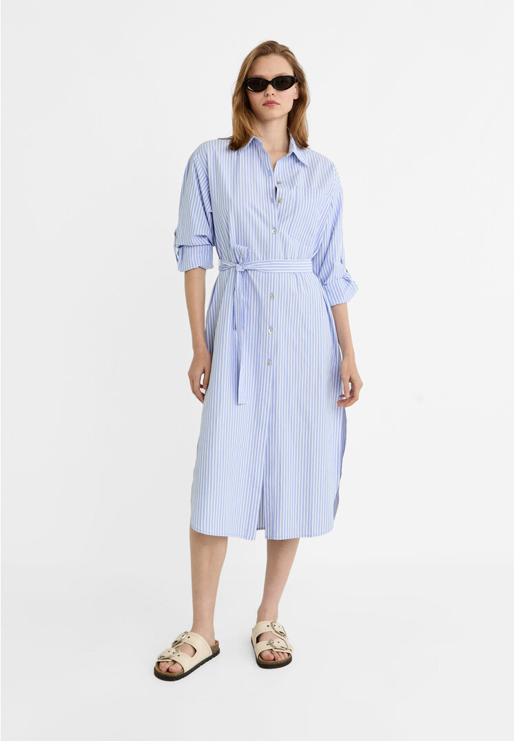 

Stradivarius Hemdkleid midi Popelin Himmelblau M