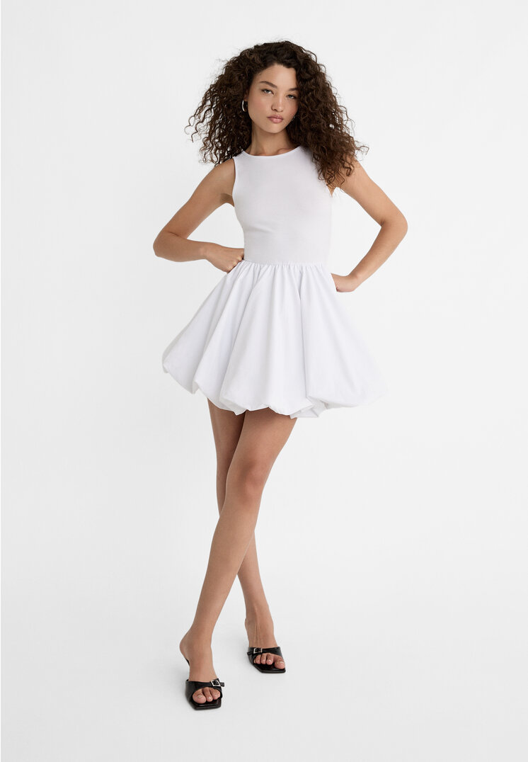 Stradivarius Vestito corto combinato a palloncino  Bianco M