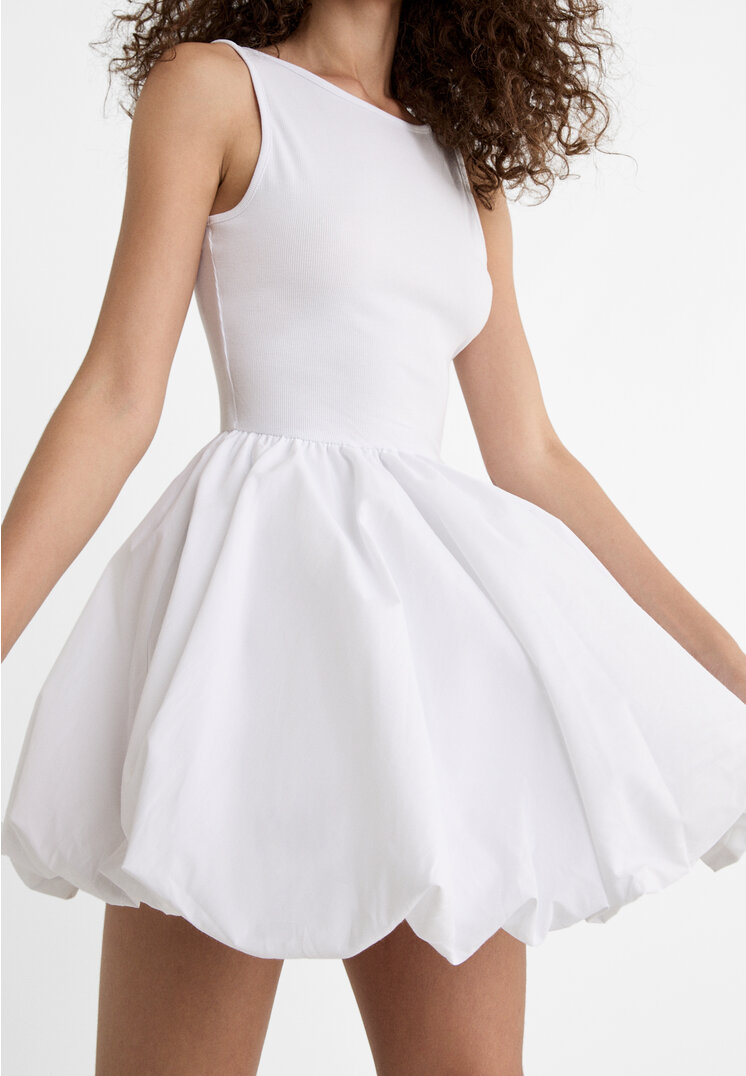 Stradivarius Vestito corto combinato a palloncino  Bianco M