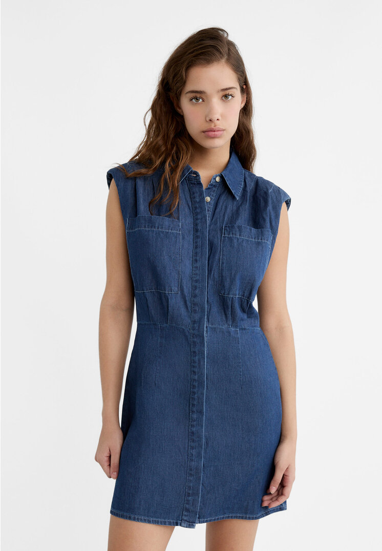 

Stradivarius Kurzes Jeans-Hemdkleid Jeansblau XL